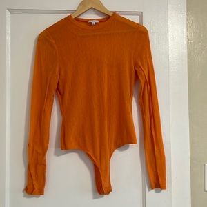 Le Lis size large orange mesh w lining thong body suit